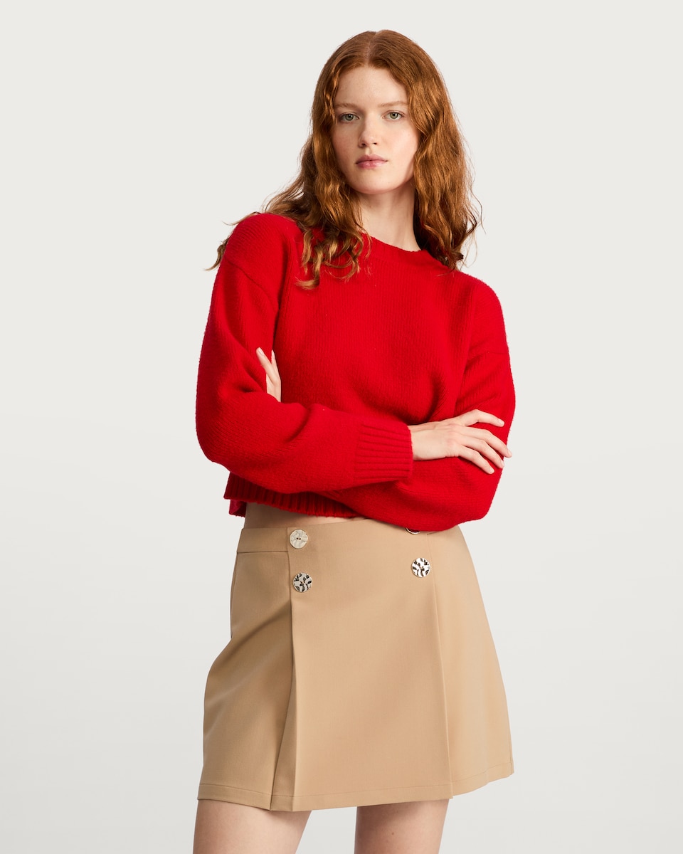 image 1 of The F&F Edit Double Button Pleated Mini Skirt in Brown