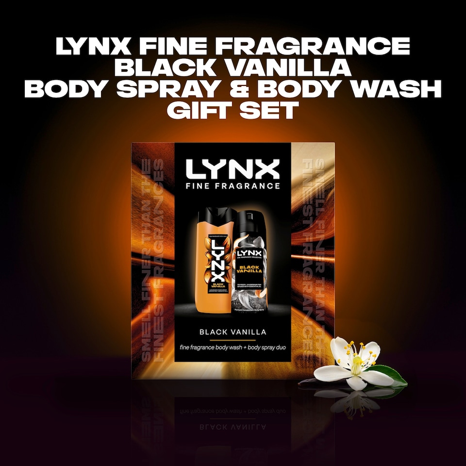 image 1 of Lynx Fine Fragrance Black Vanilla Bodyspray & Bodywash Gift Set