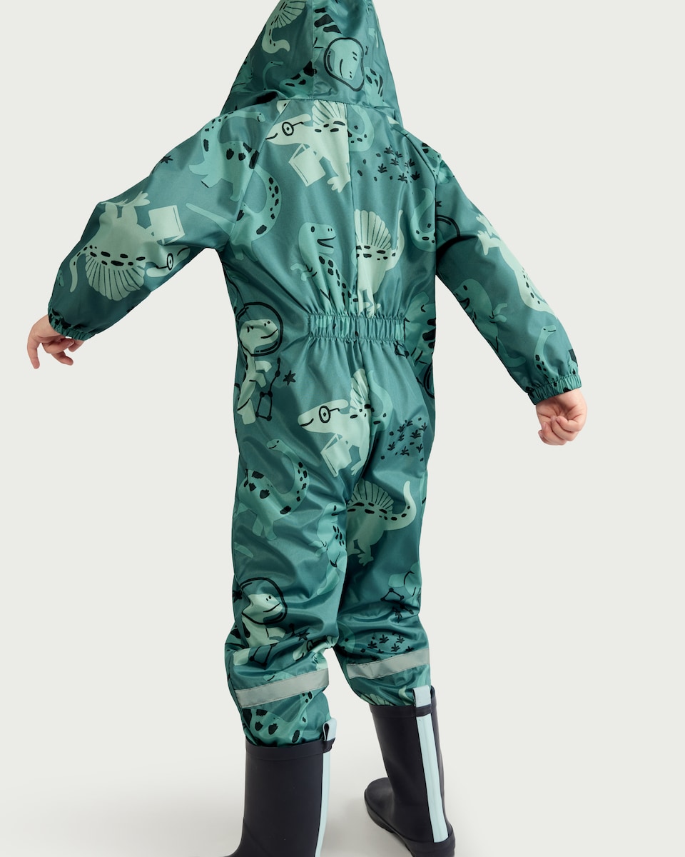 image 1 of F&F Boys Dinosaur Print Shower Resistant Puddlesuit in Multi