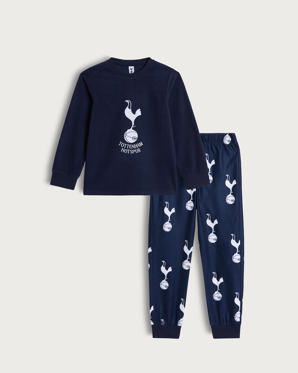 image 1 of Tottenham Hotspur Print Minky Fleece Pyjamas in Navy