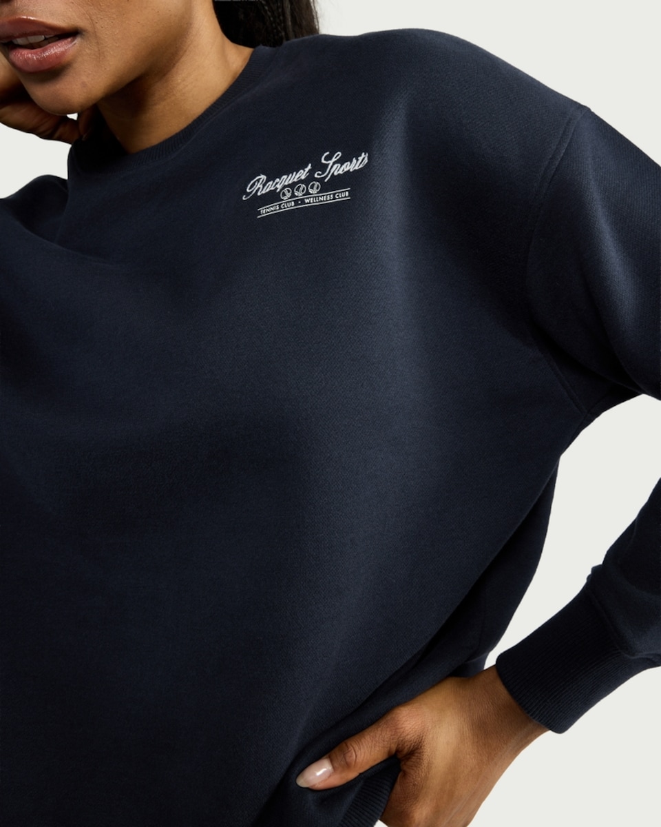 image 1 of F&F Active AFTERCLASS Cotton Rich Slogan Sweatshirt in Navy