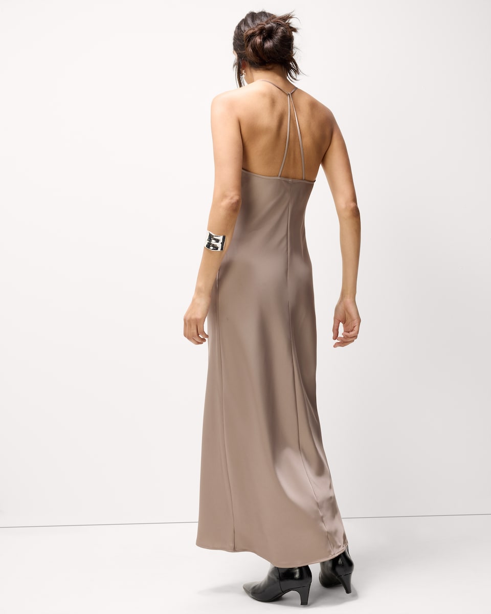 image 1 of F&F Satin Cowl Neck Midi Dress in Mink
