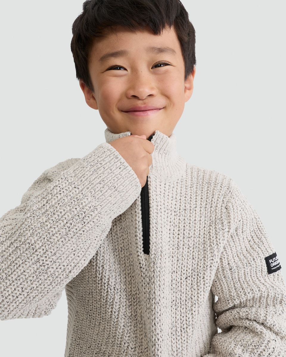 image 1 of F&F Boys Chenille Half-Zip Knitted Jumper in Ecru