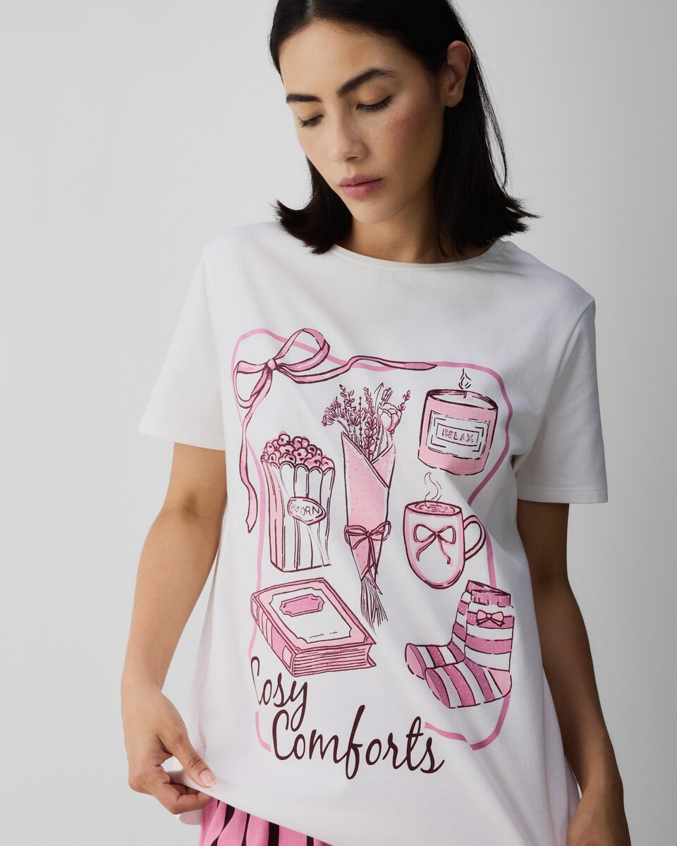 image 1 of F&F Pure Cotton Cosy Comforts Pyjama Set in Multi Pink