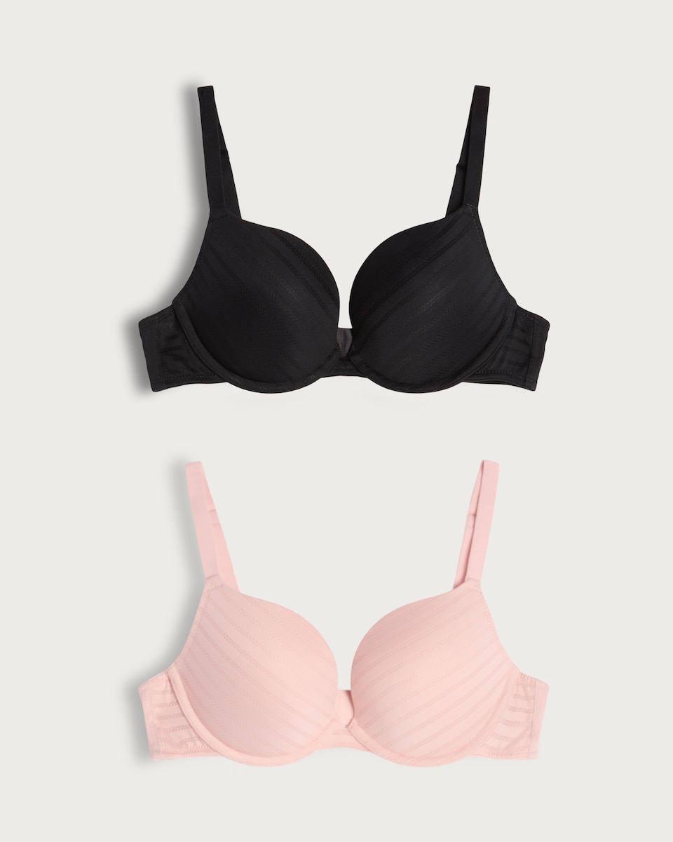 image 1 of F&F 2-Pack Striped Underwired Push Up Bras in Multi