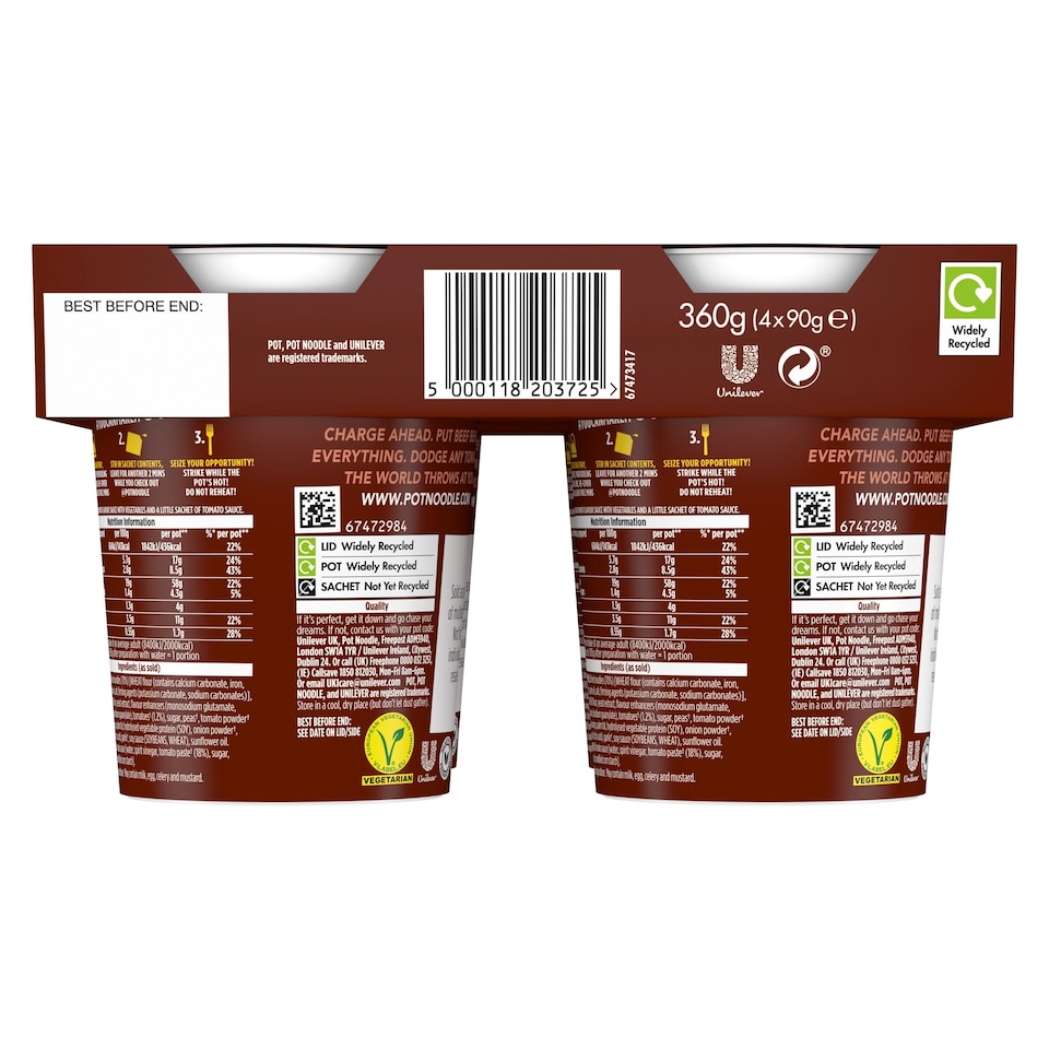 image 1 of Pot Noodle Beef & Tomato 4 X 90G