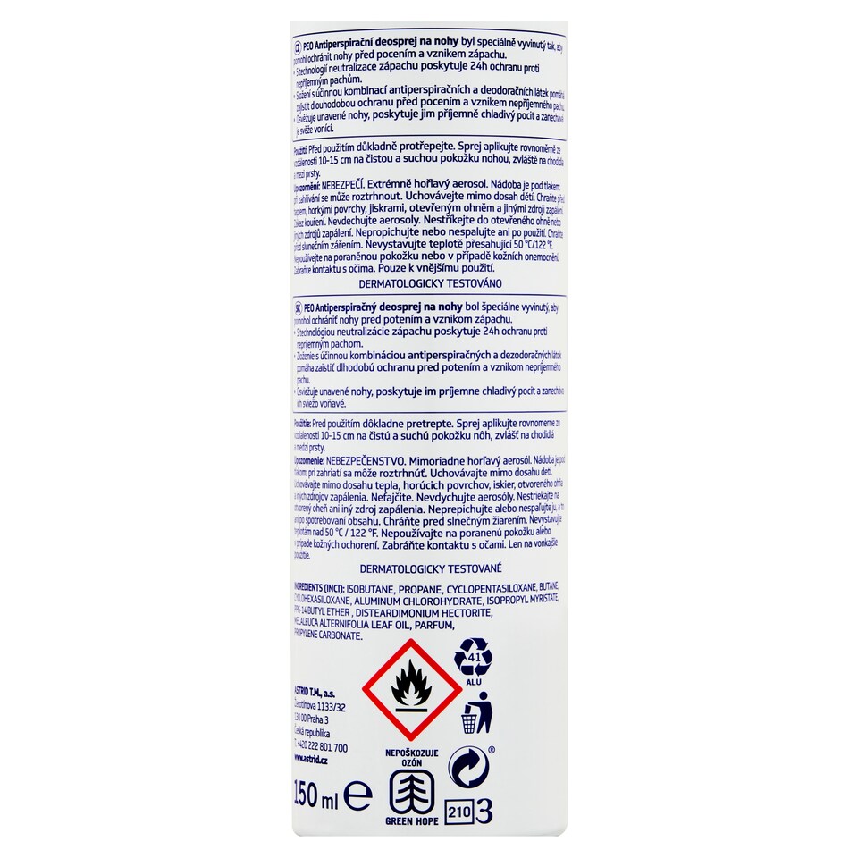 obrázok 1 z Astrid Peo Antiperspiračný deosprej na nohy 150 ml