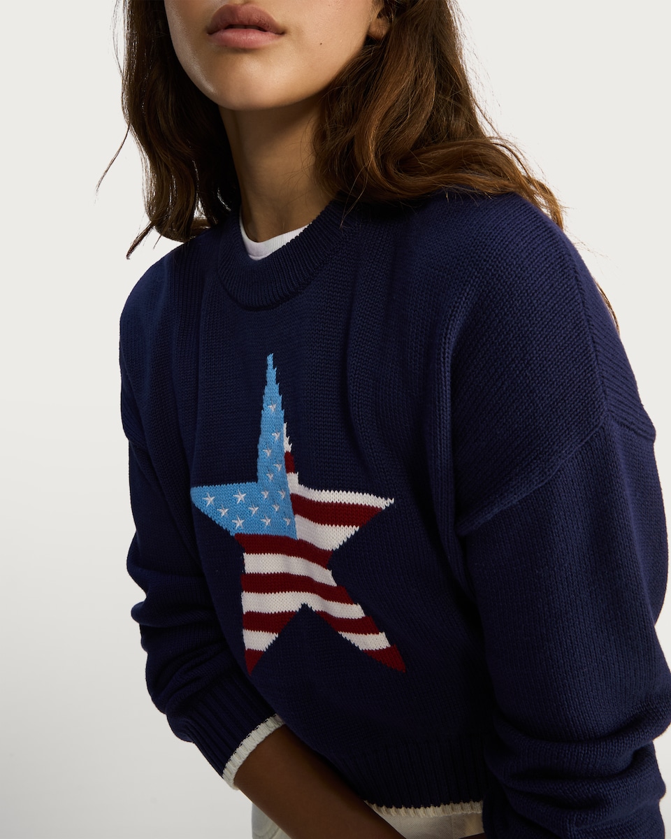image 1 of OH ME OH MY Cotton Rich Flag Star Print Jumper in Navy