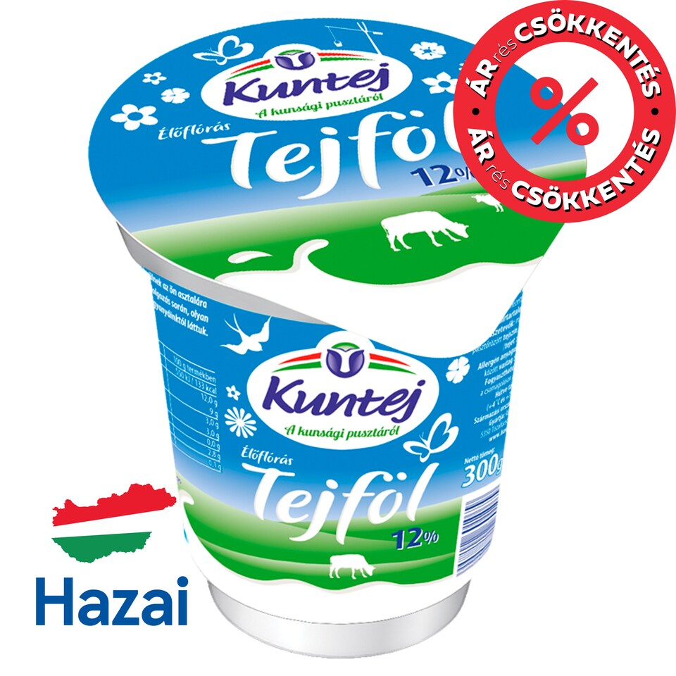 Kuntej Semi-Fat Sour Cream with Live Cultures 12% 300 g