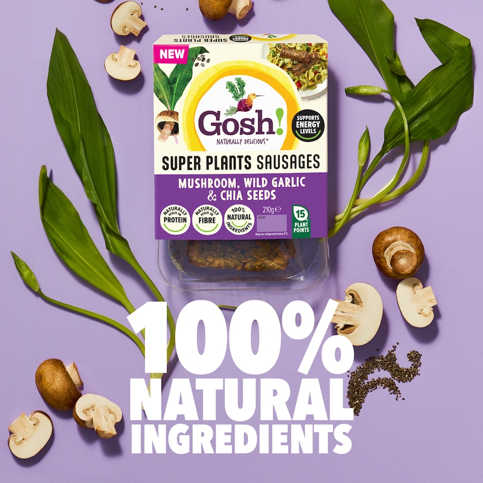 image 1 of Gosh! Super Plants Mushroom, Wild Garlic & Chia Seed Sausages 210g