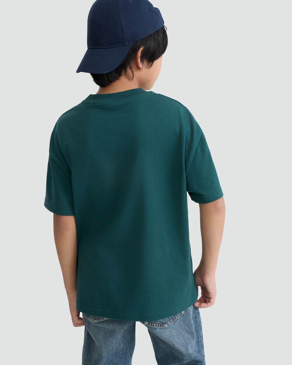 image 1 of F&F Boys Pure Cotton Slogan Short Sleeved T-Shirt in Green