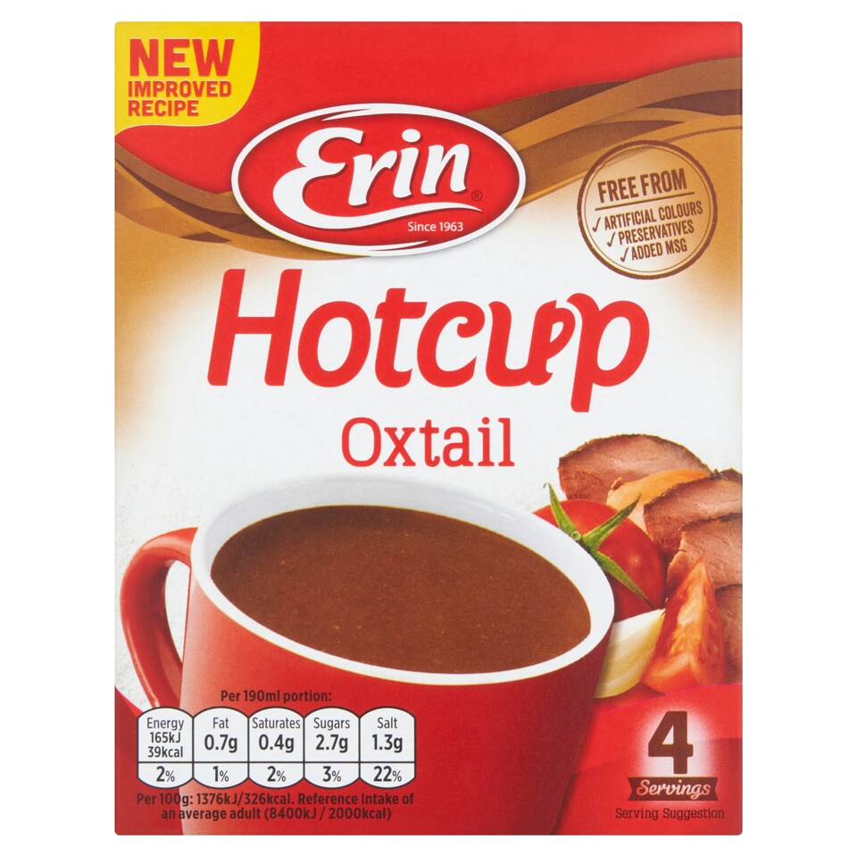 Erin Hot Cup Standard Oxtail Soup 4 Pack 48G