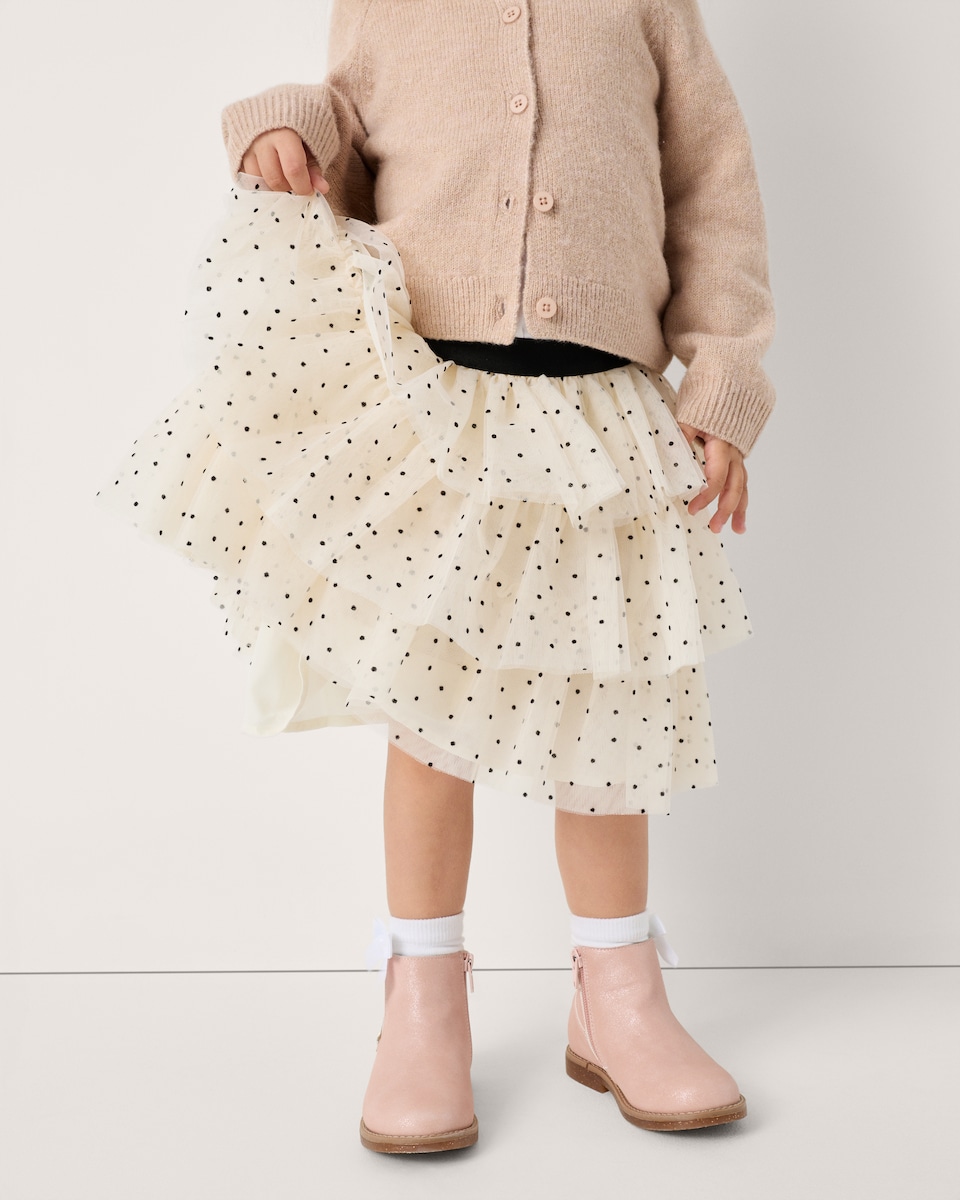 image 1 of F&F Girls Polka Dot Tiered Skirt in Multi