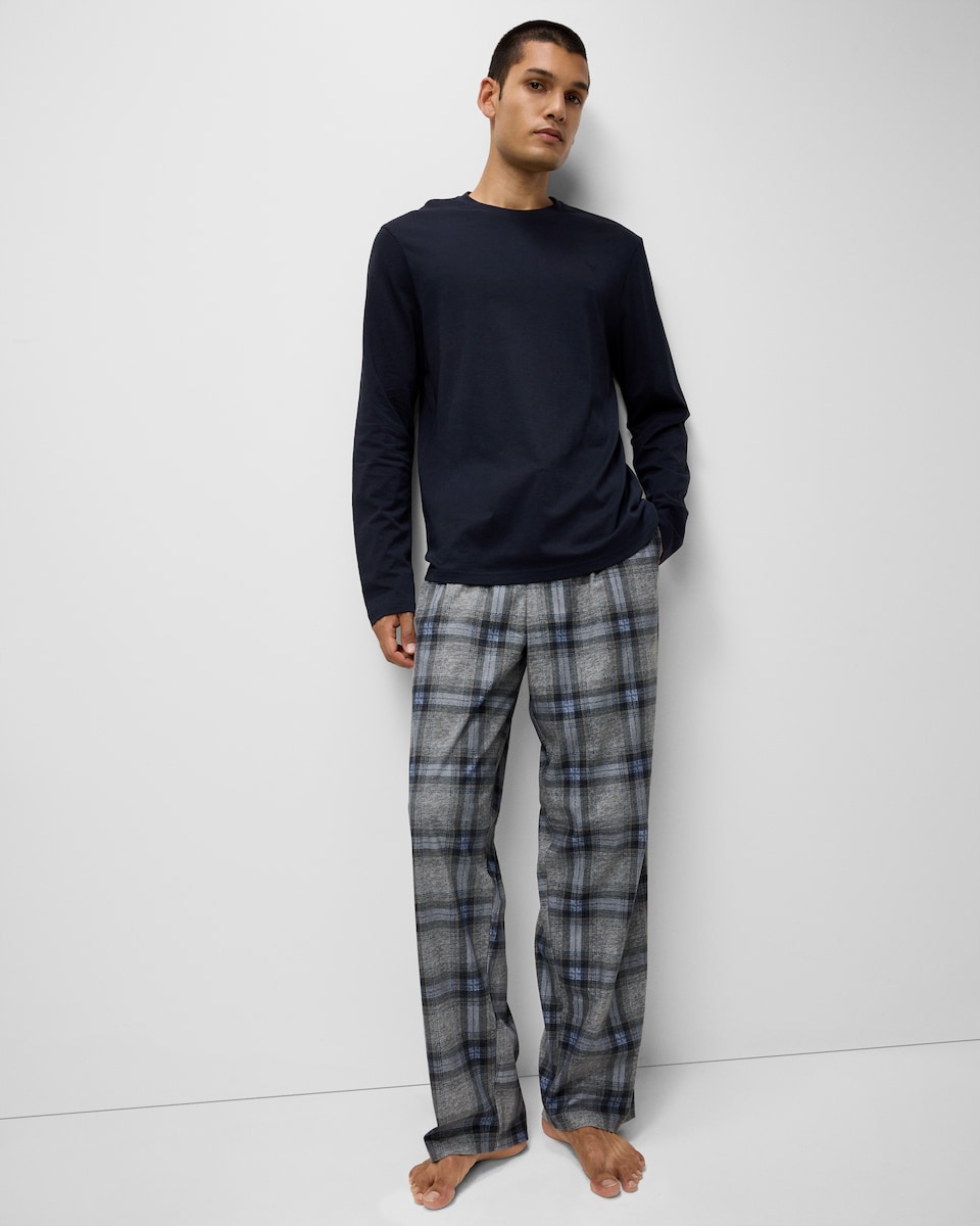 image 1 of F&F Checked Fleece Bottoms Pyjama Set in Navy