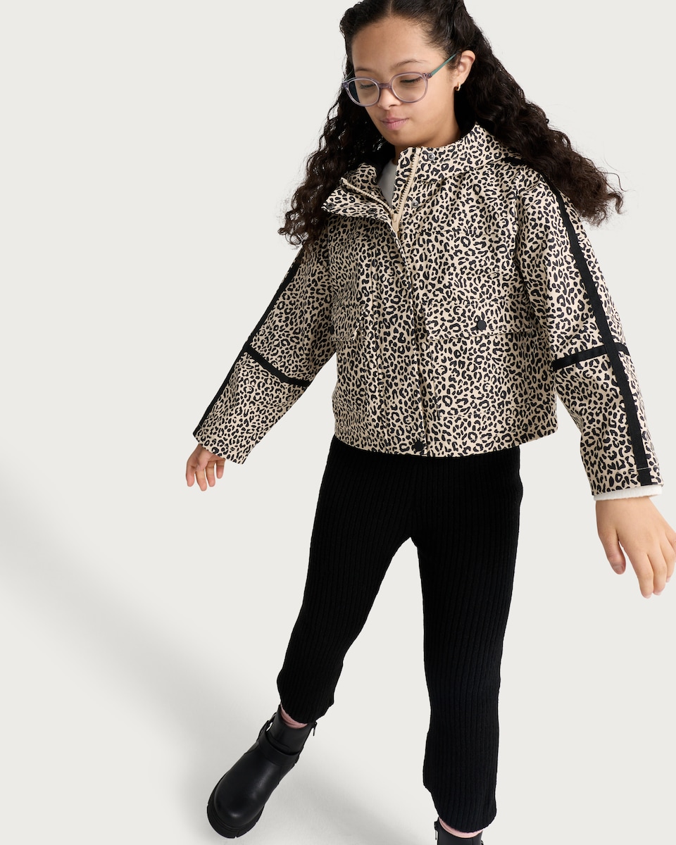 image 1 of F&F Girls Leopard Print Hooded Jacket in Multi Brown