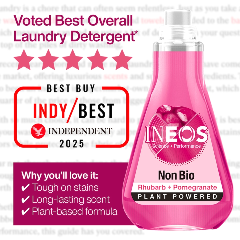 image 1 of INEOS Non Bio Concentrated Laundry Liquid Detergent Rhubarb + Pomegranate 34 Washes 1040ml