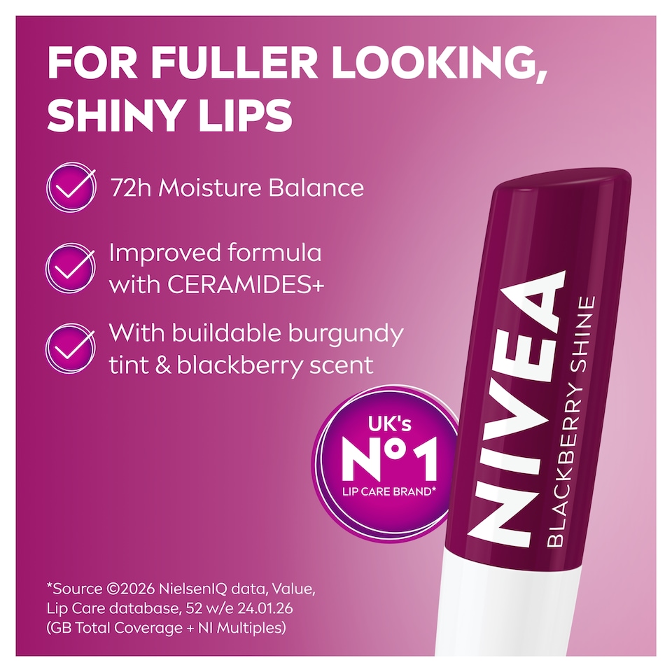 image 1 of NIVEA 72h Blackberry Shine Lip Balm 4.8g