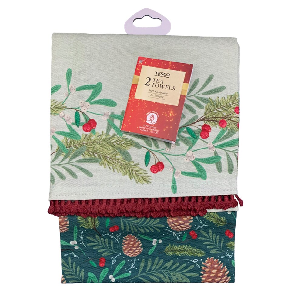 Tesco Belonging Christmas Tea Towel 2 Pack Tesco Groceries
