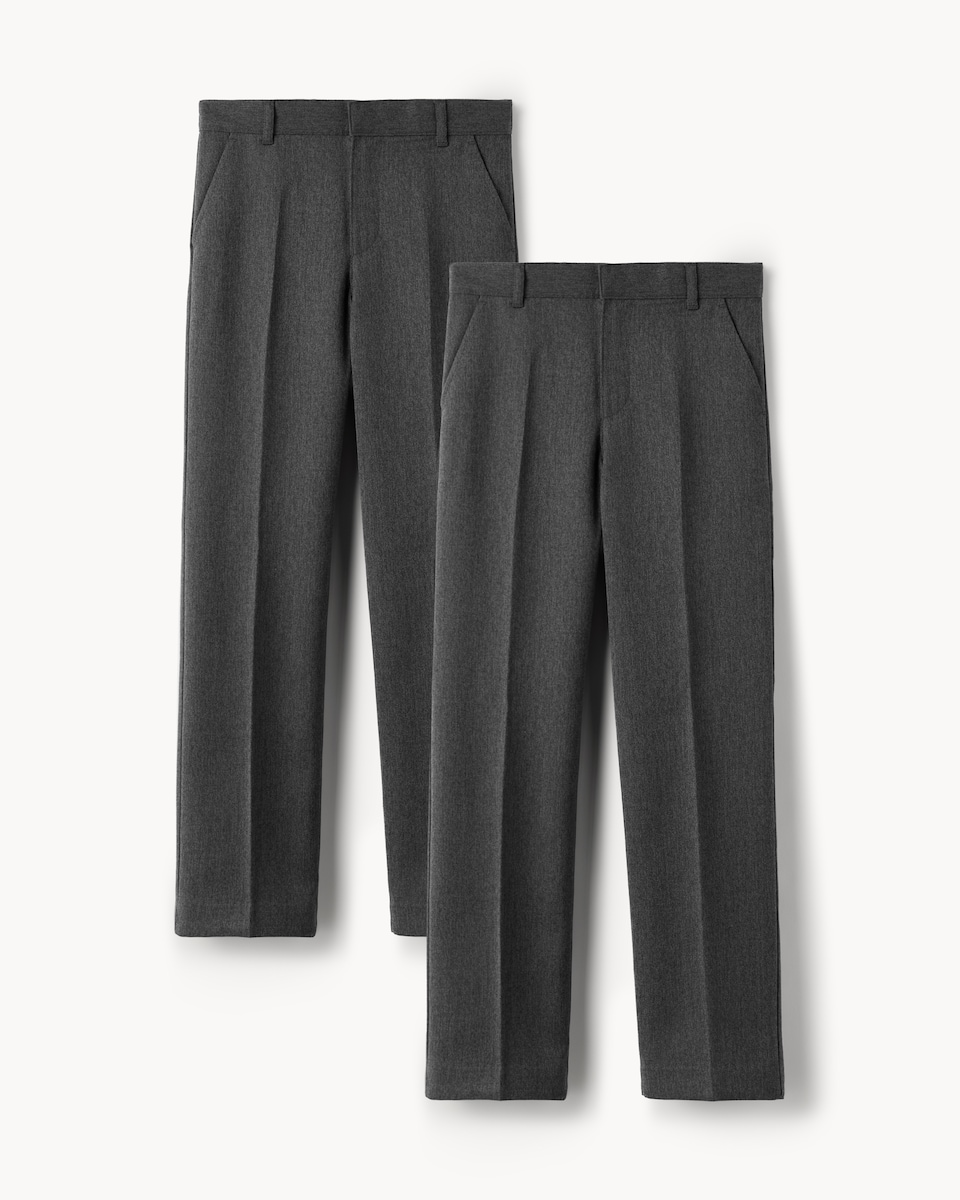 image 1 of F&F School Boys 2-Pack Regular Fit Longer Length Trousers in Grey