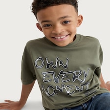 F&F Boys Pure Cotton Printed Oversized Fit T-Shirt in Khaki