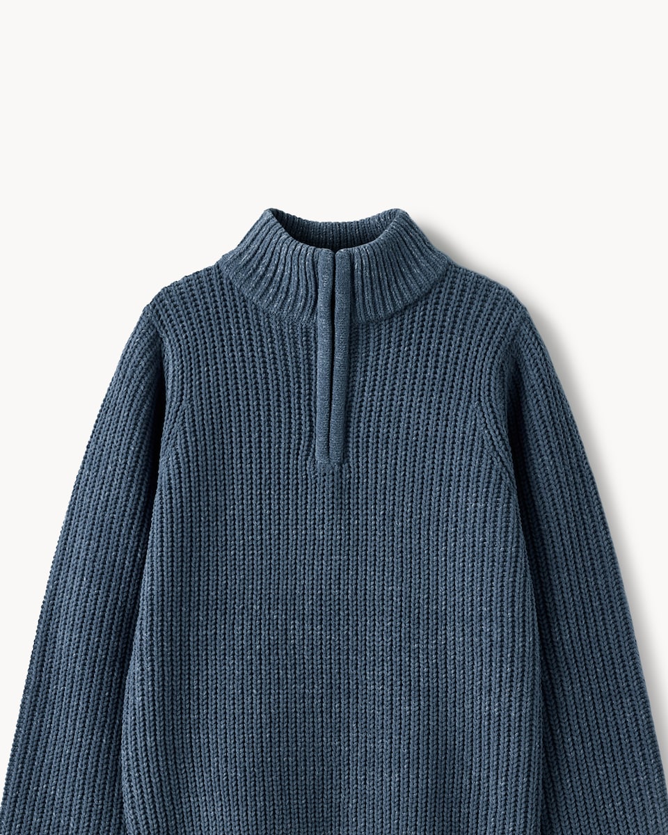 image 1 of F&F Boys Chenille Knitted Quarter Zip Jumper in Blue