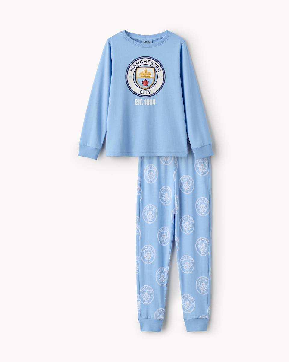 image 1 of Manchester City Pure Cotton Pyjama Set in Blue