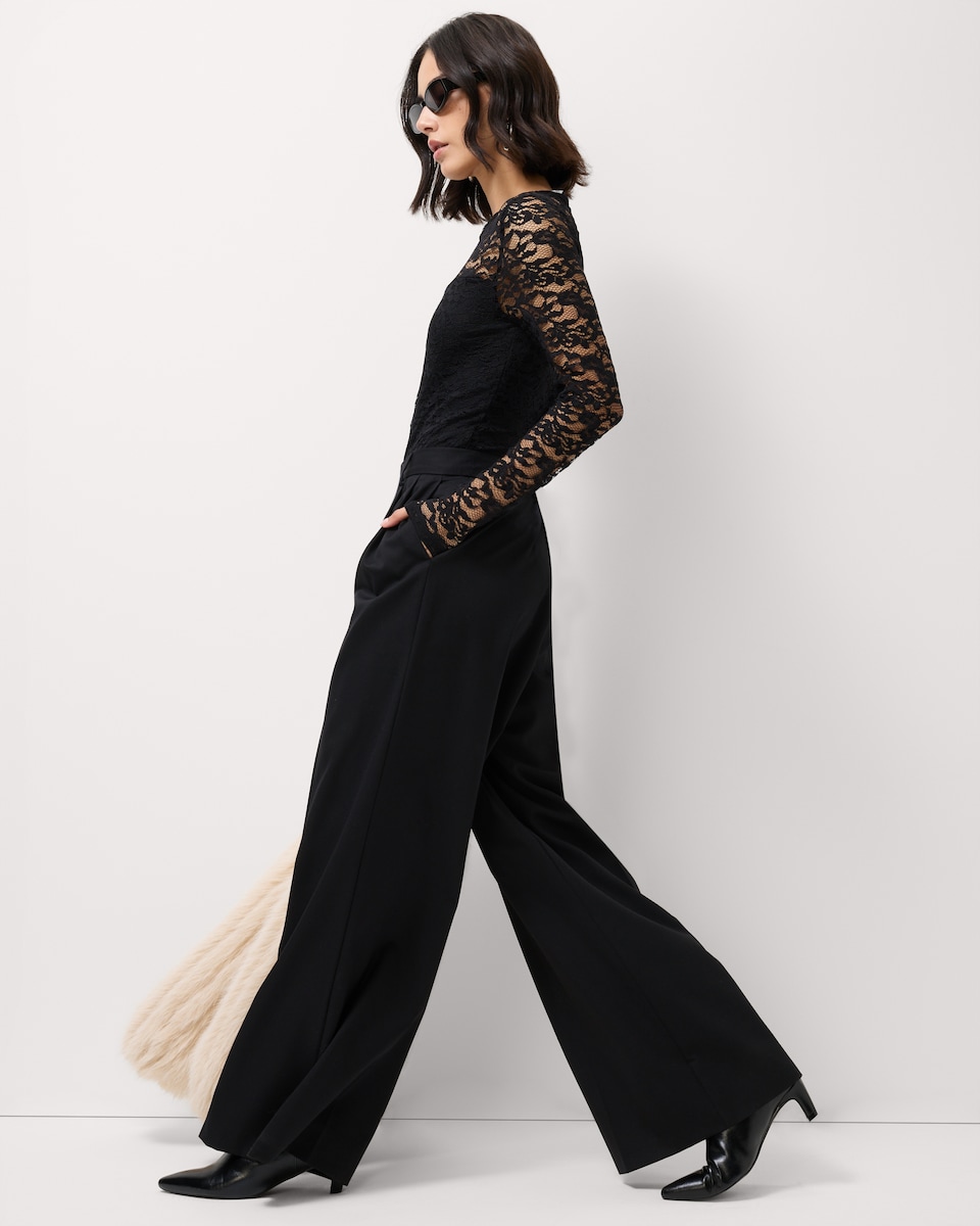 image 1 of F&F Lace Long Sleeved Bodysuit in Black