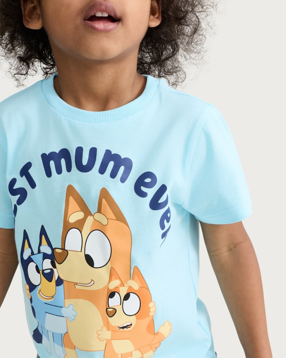 image 1 of Bluey Pure Cotton Best Mum Ever T-Shirt in Blue