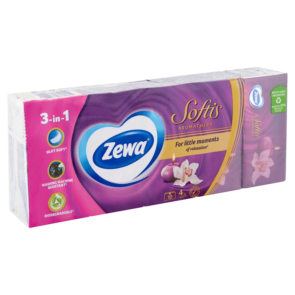 Zewa Softis Aromathera illatosított papír zsebkendő 4 rétegű 10 x 9 db  1. kép