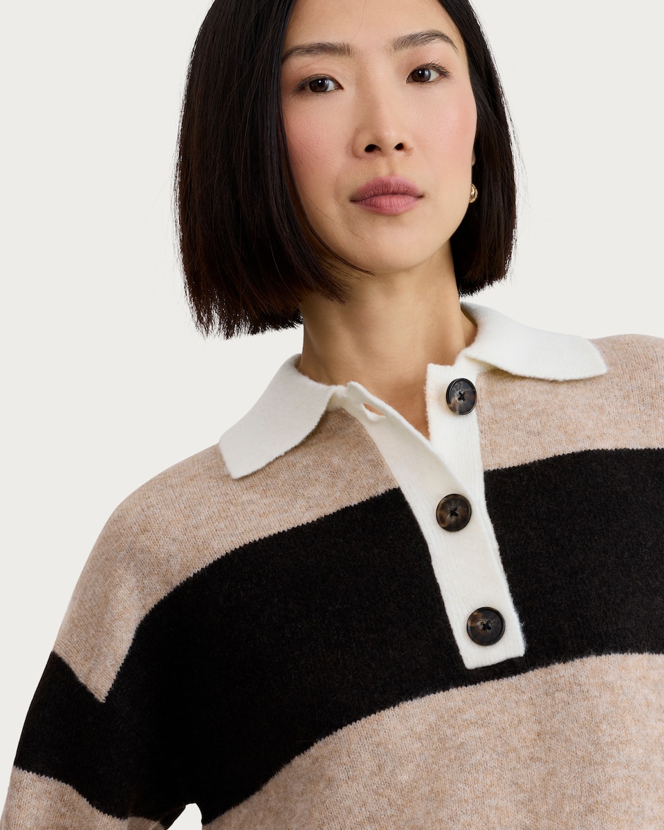 image 1 of F&F Knitted Stripe Rugby Shirt in Multi Brown