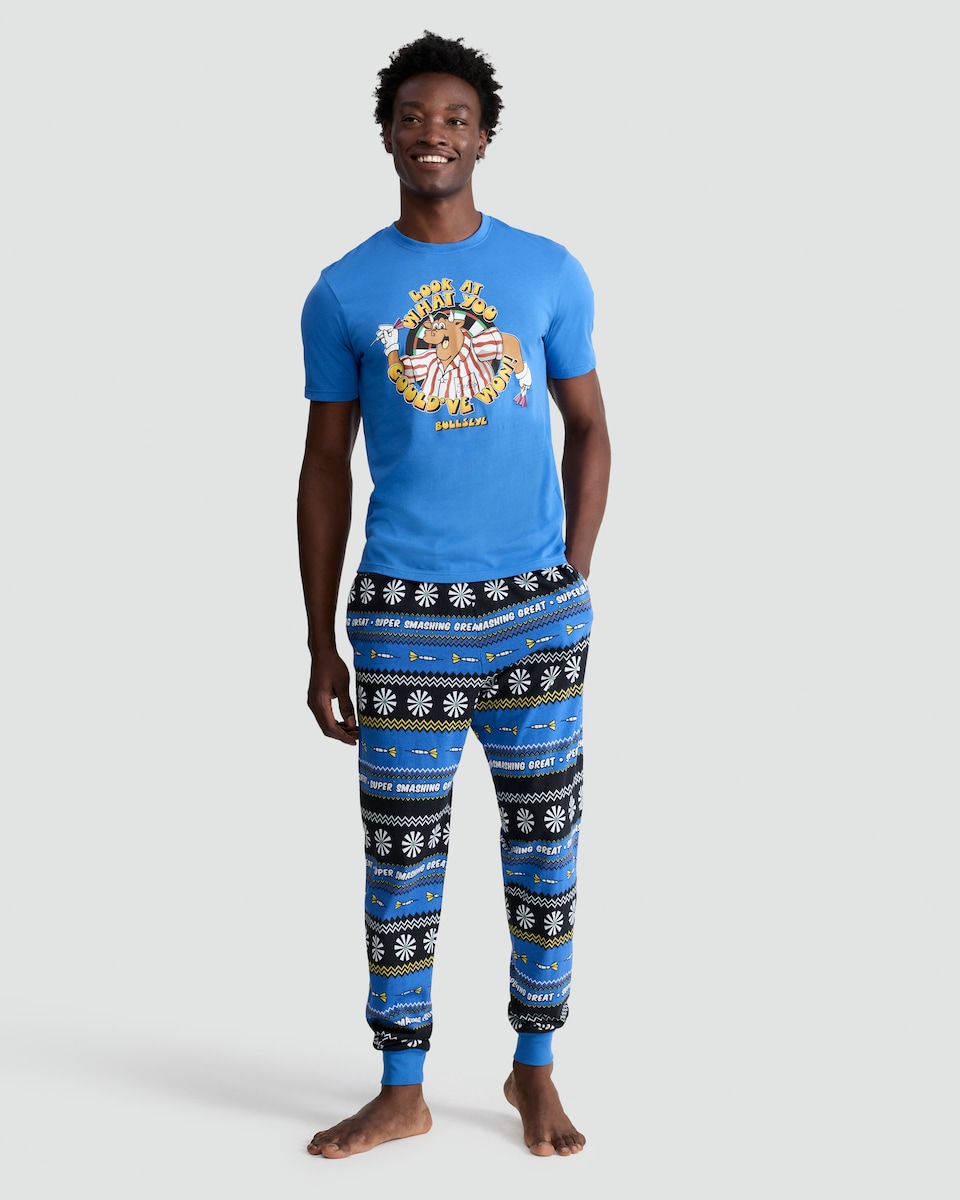 image 1 of Bullseye Pure Cotton T-Shirt and Cuffed Joggers Pyjamas Set in Multi