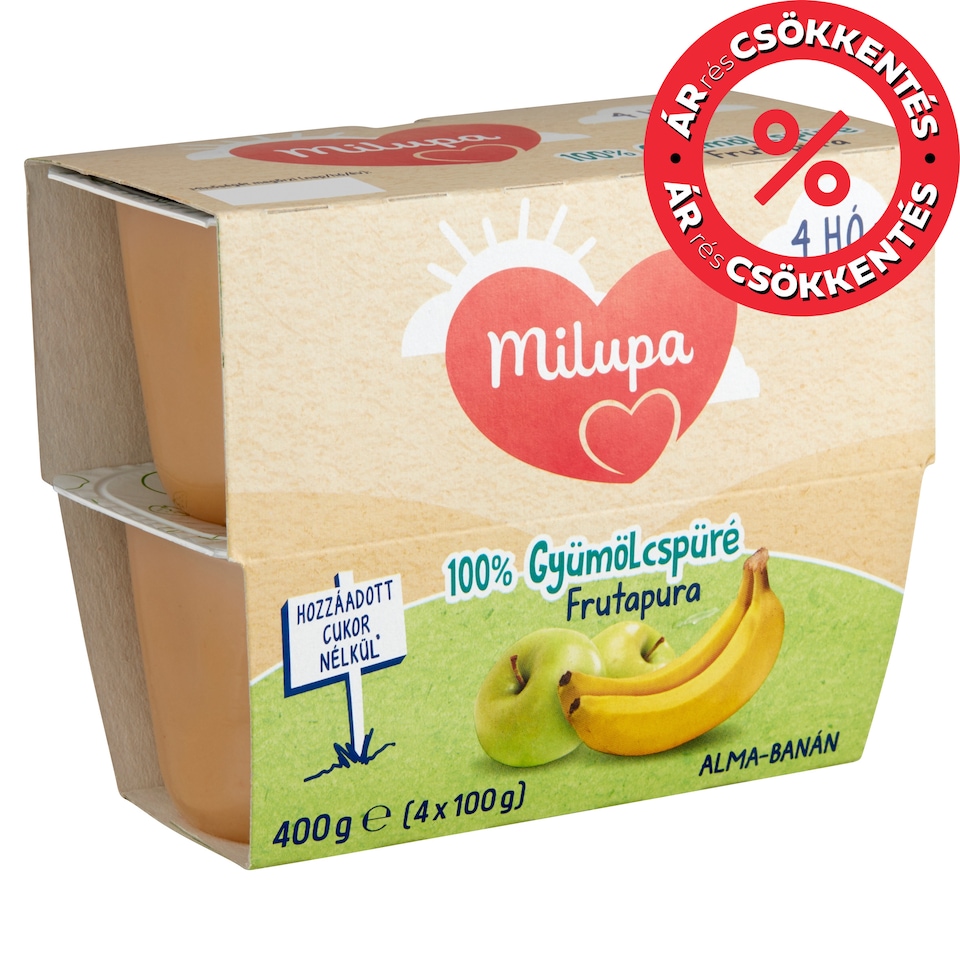 Milupa Frutapura Apple-Banana 100% Fruit Puree 4 Months+ 4 x 100 g (400 g)