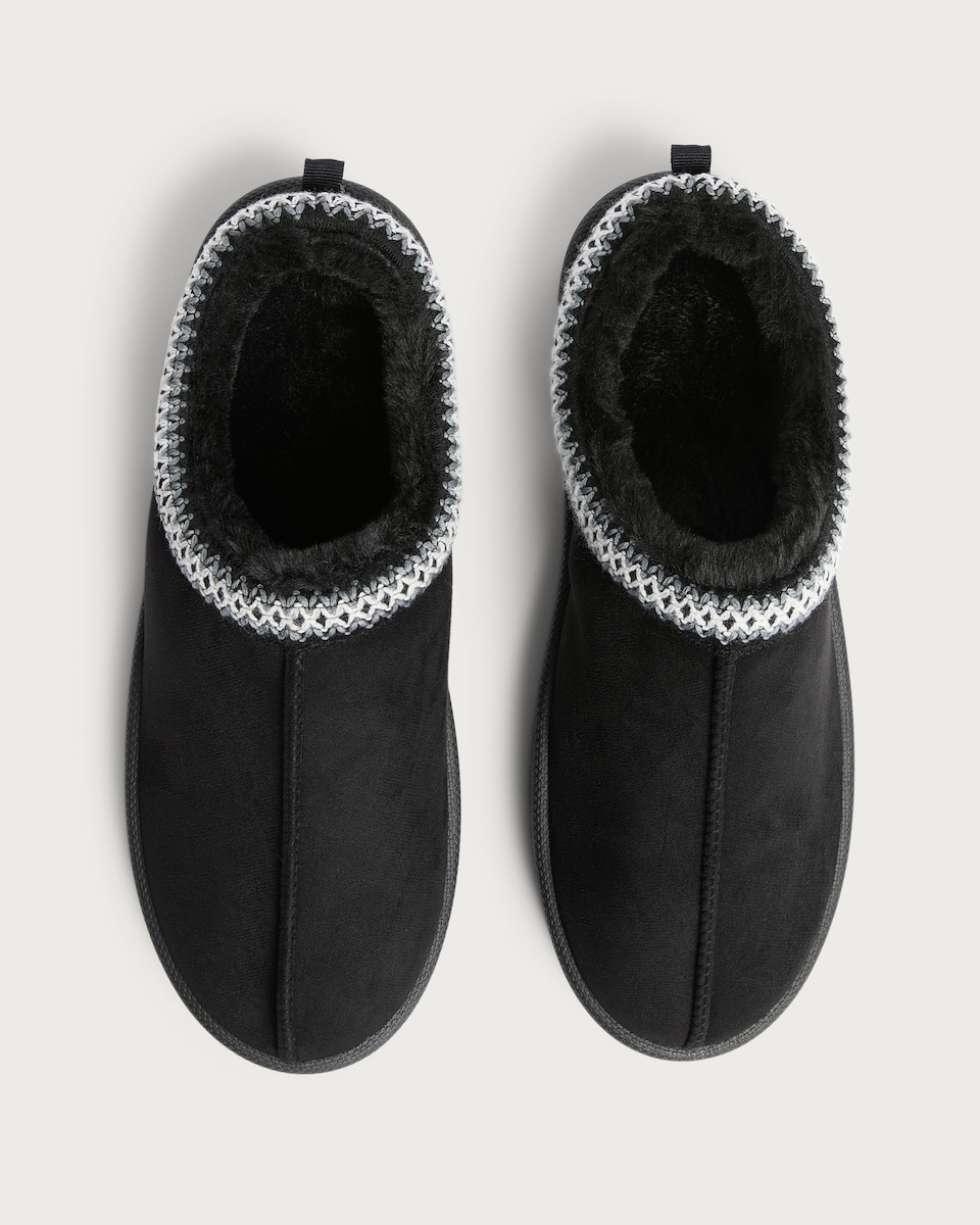 image 1 of F&F Faux Fur Lined Mule Slippers in Black