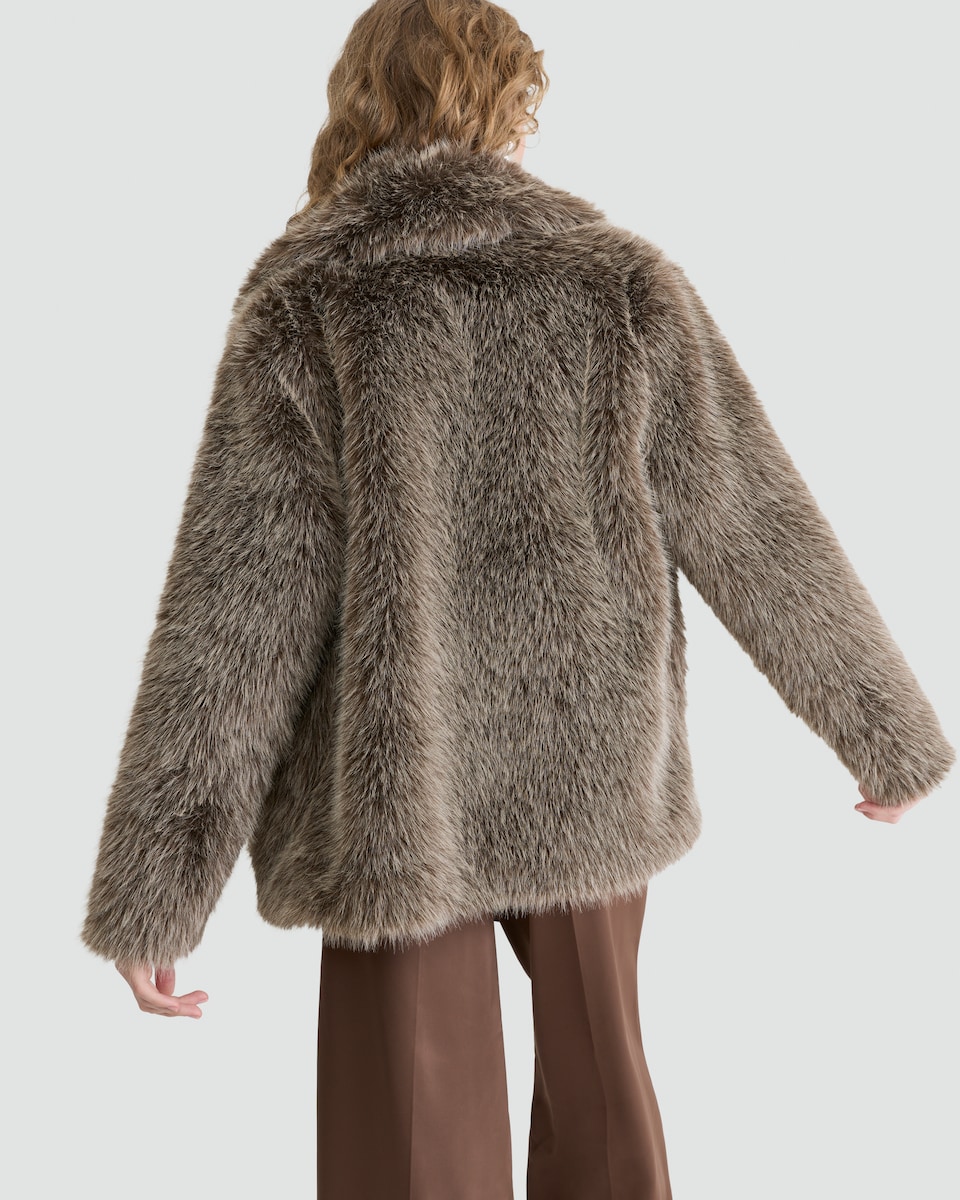 image 1 of F&F Faux Fur Shawl Collar Coat in Neutral