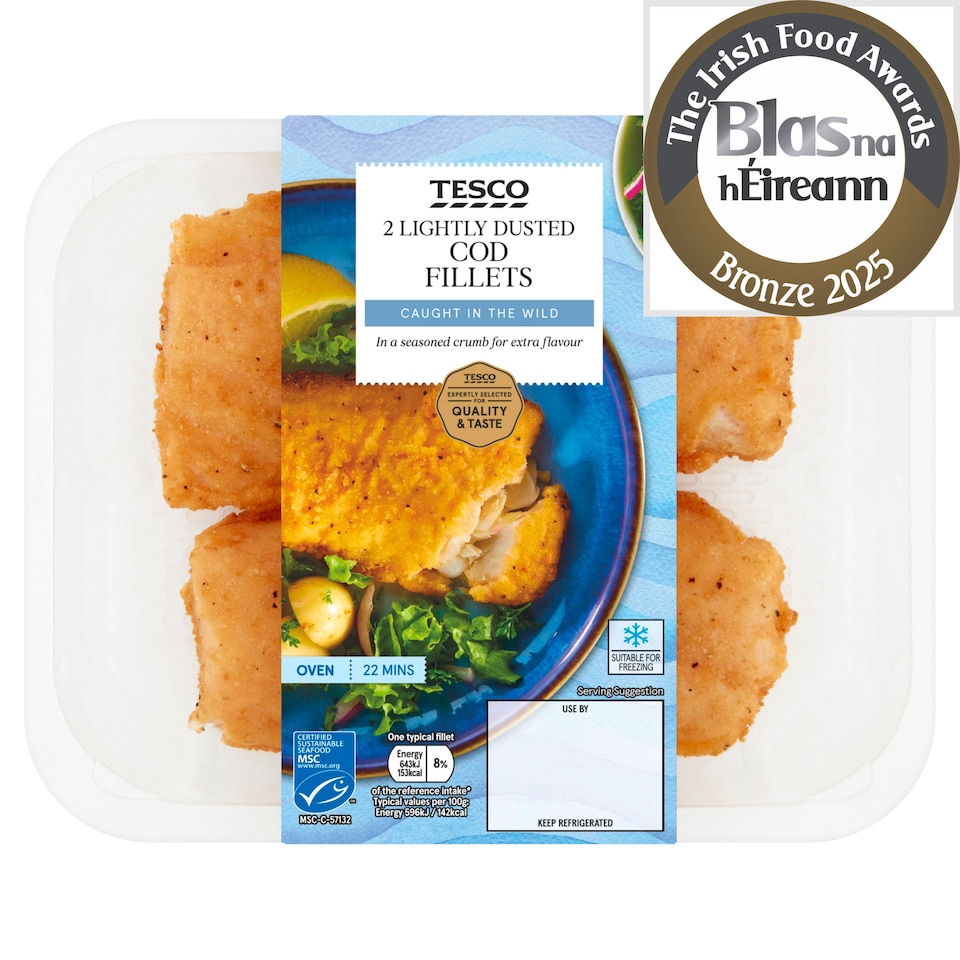 Tesco 2 Lightly Dusted Cod Fillets 255G