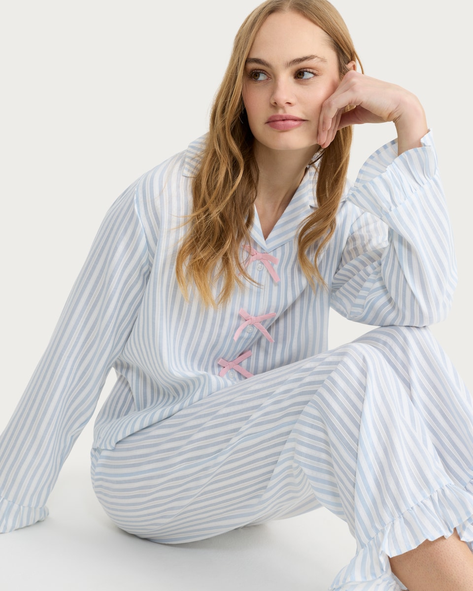 image 1 of F&F Stripe Print Pyjama Set in Multi Blue