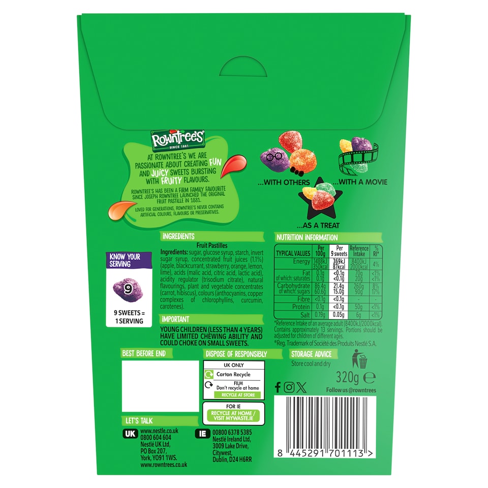 image 1 of Rowntree's Fruit Pastilles Sweets Carton 320g