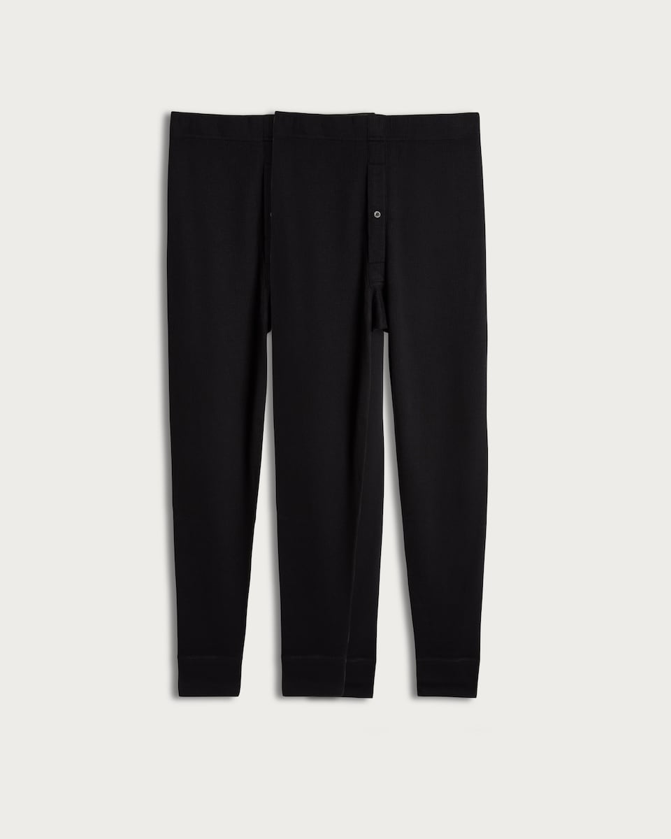 F&F 2-Pack Cotton Blend Ribbed Thermal Long Johns in Black