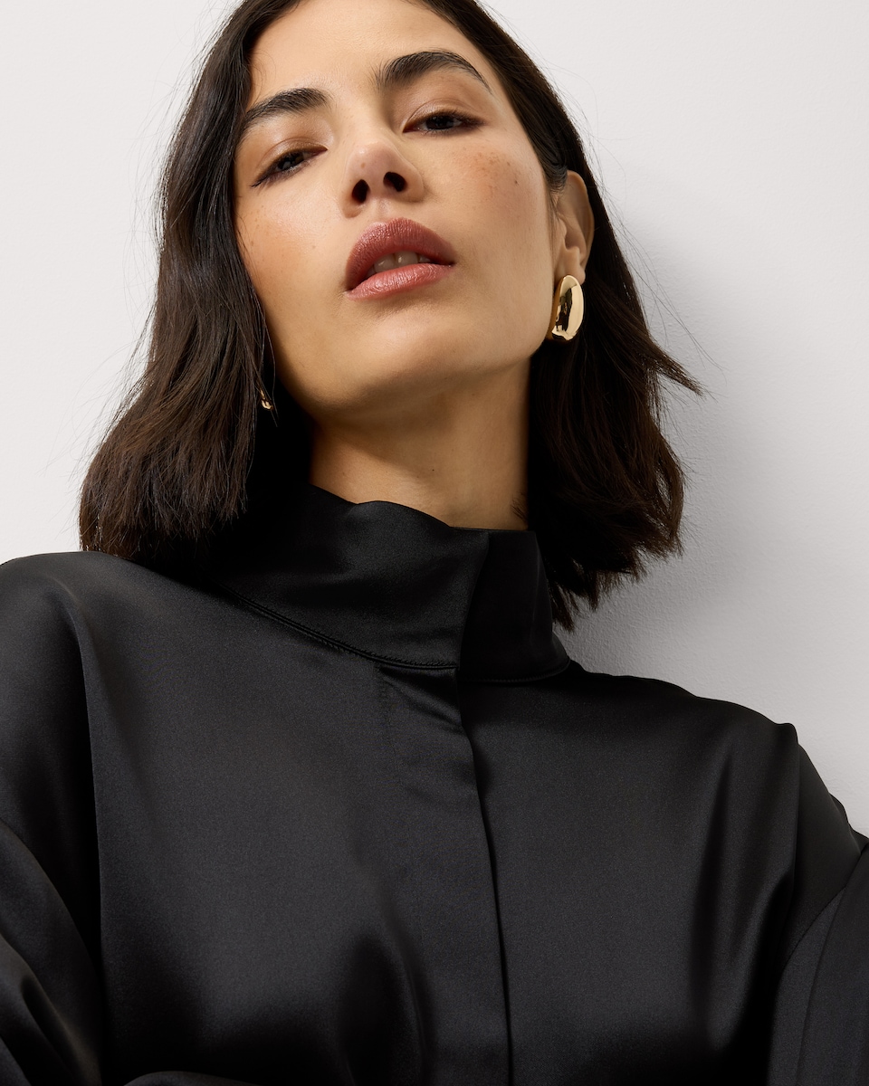 image 1 of F&F Satin High Neck Jacket in Black