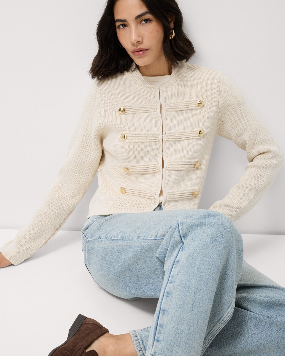 image 1 of F&F Military Style Cardigan in Cream