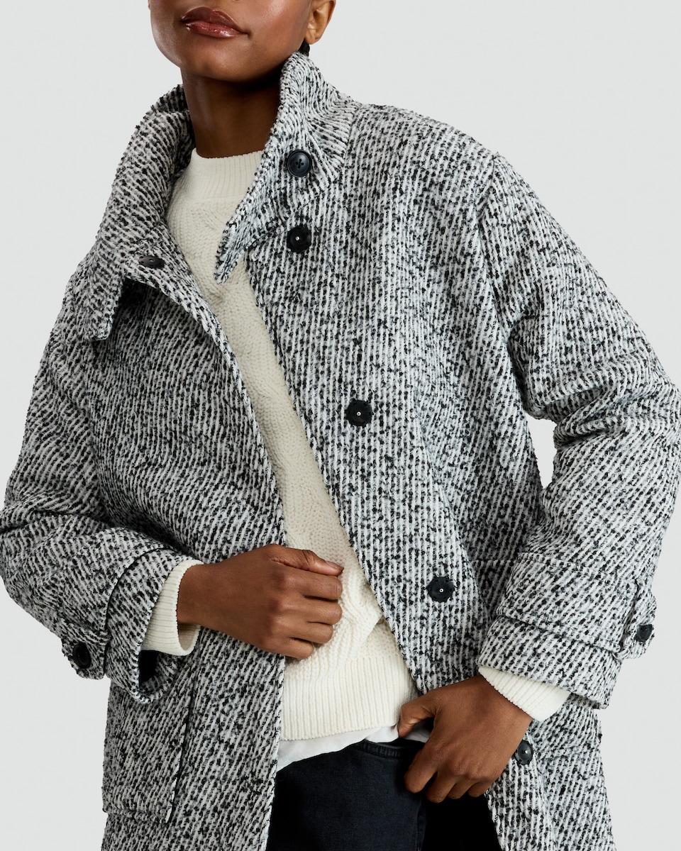image 1 of F&F Textured High Neck Coat with Wool in Multi Black White