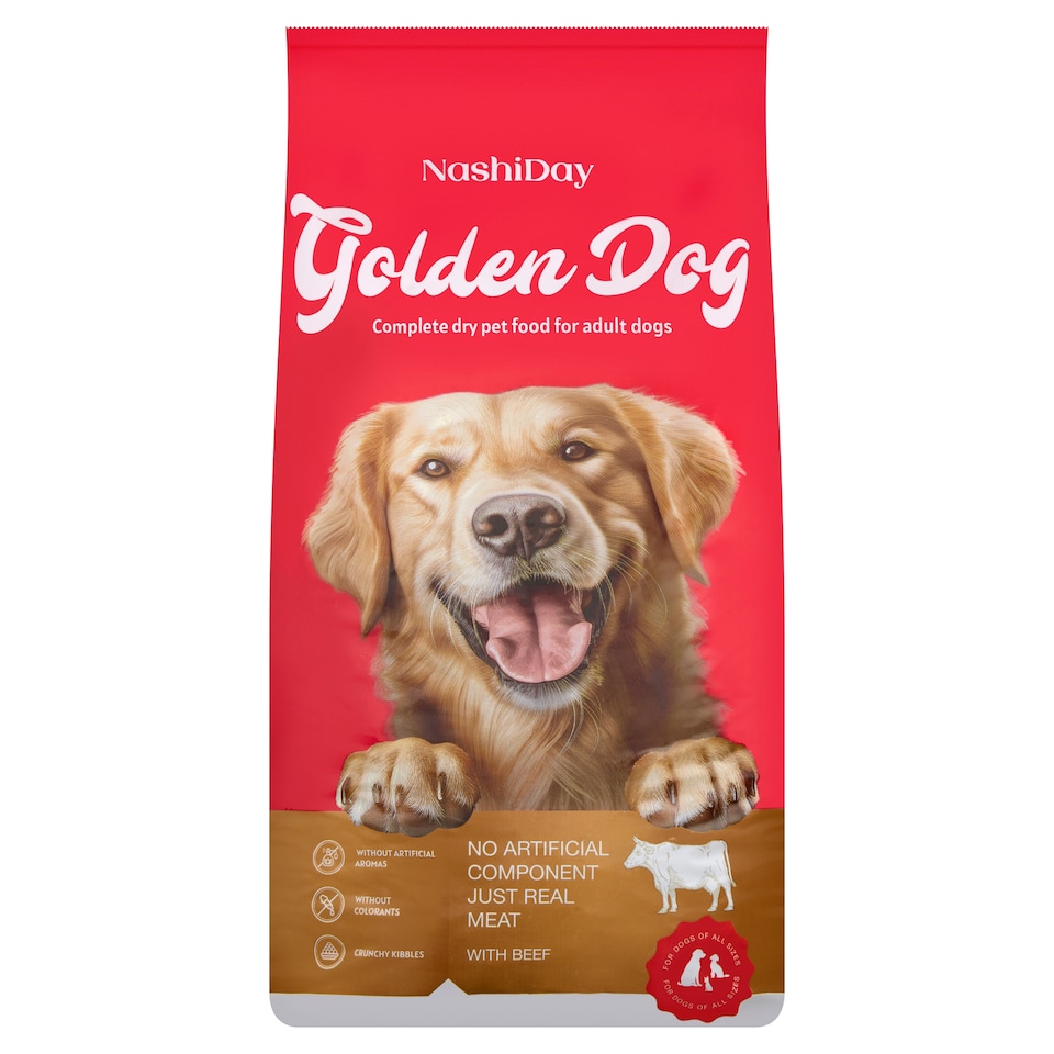 NashiDay Golden Dog teljes értékű száraz állateledel felnőtt kutyák számára marhával 10 kg  1. kép