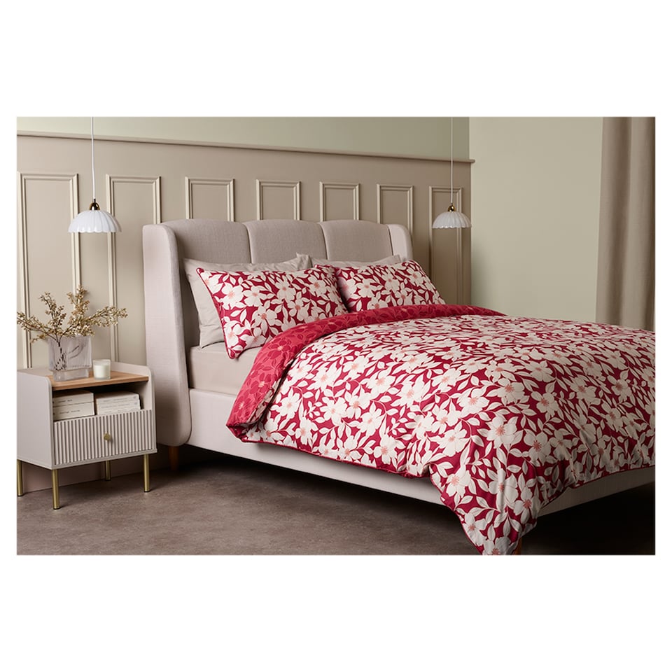 F&F Home Red Floral Satin Duvet Set Superking