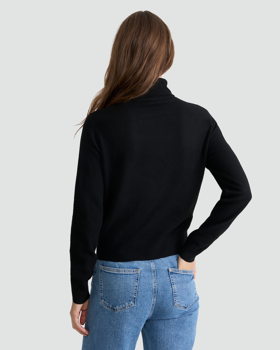 image 1 of F&F Knitted Roll Neck Jumper with Wool in Black