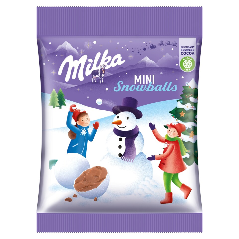 Milka Snowballs, dražé z mléčné čokolády, cukrová poleva 100g