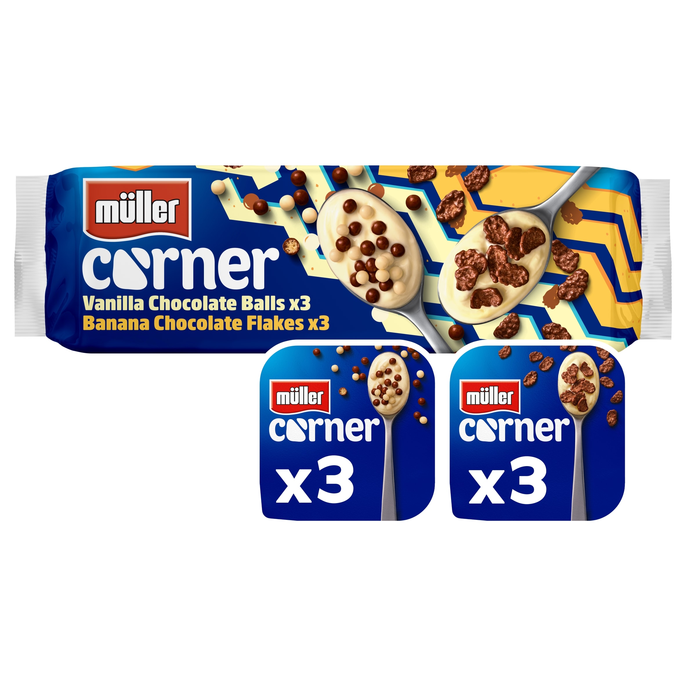 Muller Corner Vanilla & Banana Yogurts with Chocolate Balls & Flakes 6 x 124g