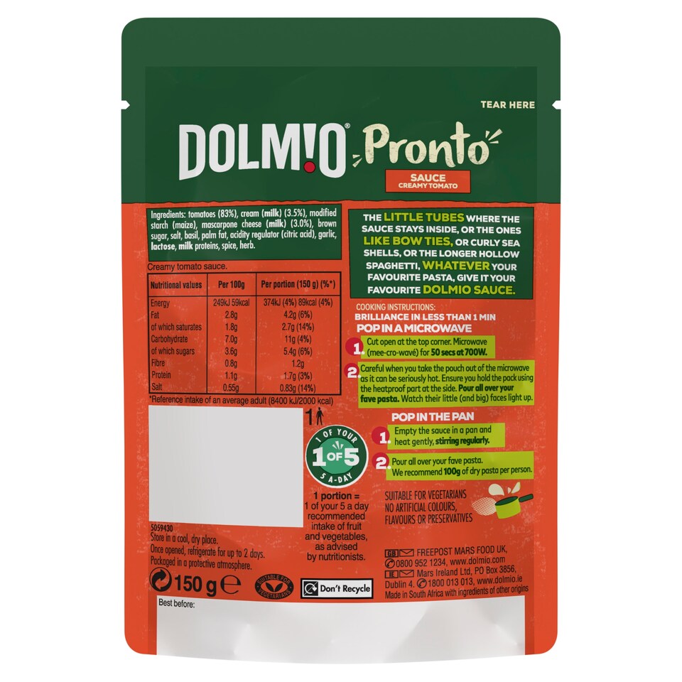 image 1 of Dolmio Creamy Tomato Pouch Pasta Sauce 150G