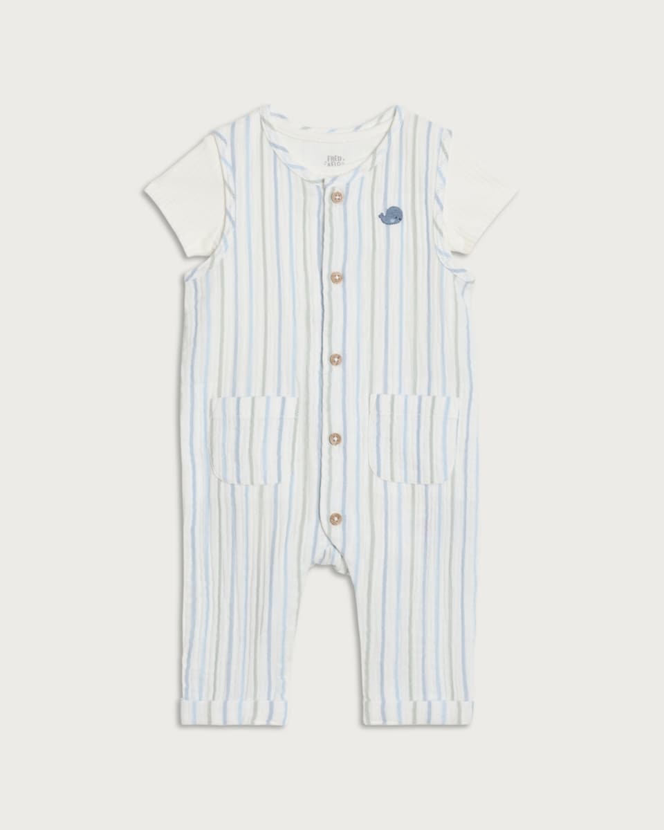 F&F Baby 2-Piece Striped Romper and Bodysuit in White
