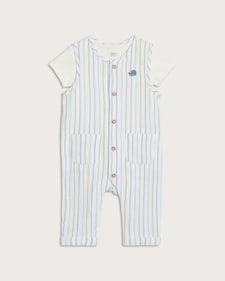 F&F Baby 2-Piece Striped Romper and Bodysuit in White