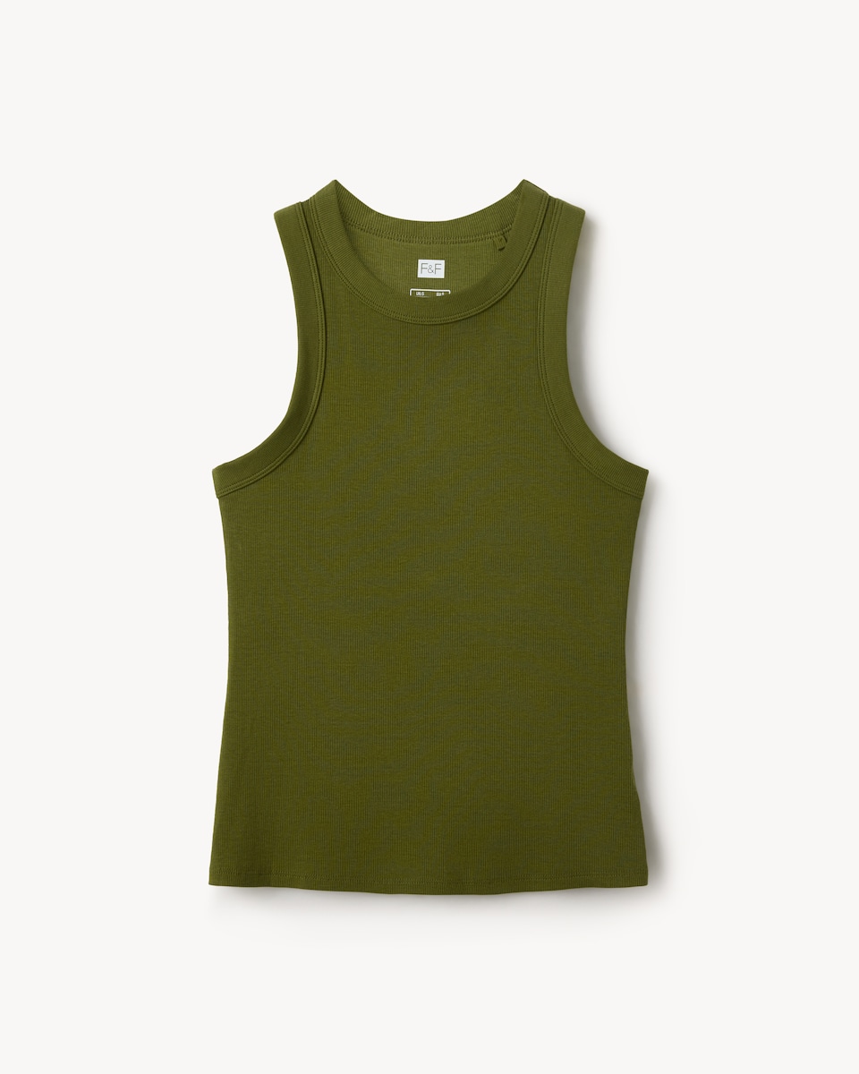 image 1 of F&F Cotton Rich Ribbed Vest in Olive